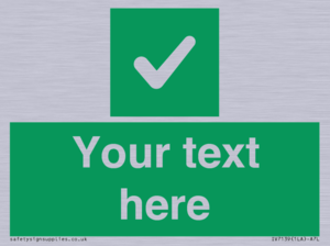 Custom green background, green square with tick sign